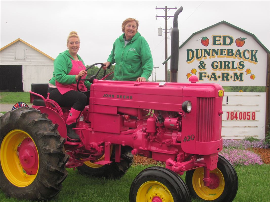 Ed Dunneback and Girls Pink Tractor